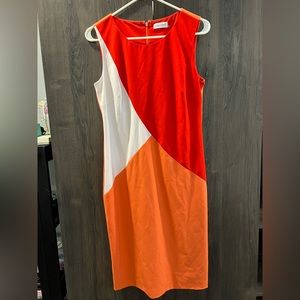 Calvin Klein Womens Color block dress EUC Size 8 Red Orange white